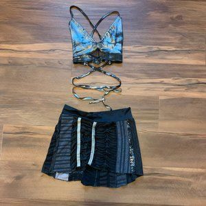 Cyber Space Rave Silver Metallic Wrap Top Skirt